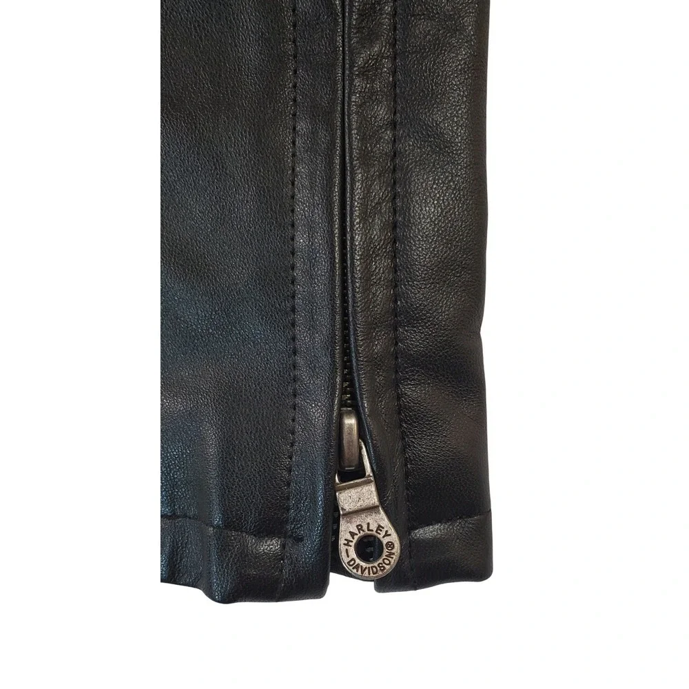 Harley Davidson Womens Leather Vest and Pants Set Cream Black Biker Riding Gear - Picture 14 of 16